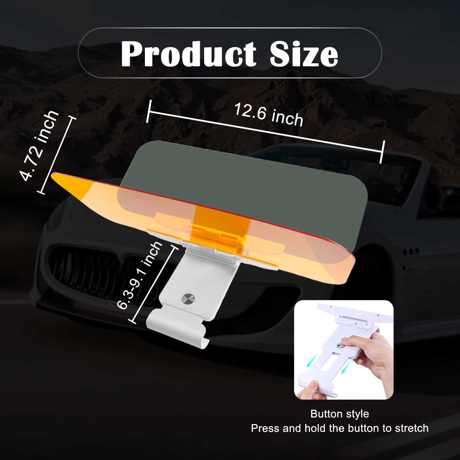 jeseny 1 Pack Car Interior Sun Visor, 2 in 1 Day Night Anti-Glare Visor Extender, Auto Sun Anti-UV Block Sunshade, 12.6