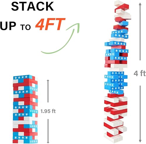Miniatura 3 de SPORT BEATS Juego de torre grande de bandera, juegos al aire libre, juego de apilamiento de 54 bloques, incluye bolsa de transporte