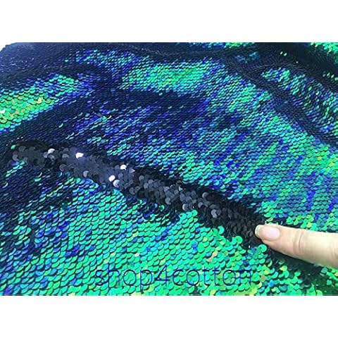 HomeBuy 5mm Reversible Sequin Fabric, Mermaid Sequins Material - Iridescent Green & Black -140cm wide (sold by 0.5m) Cover