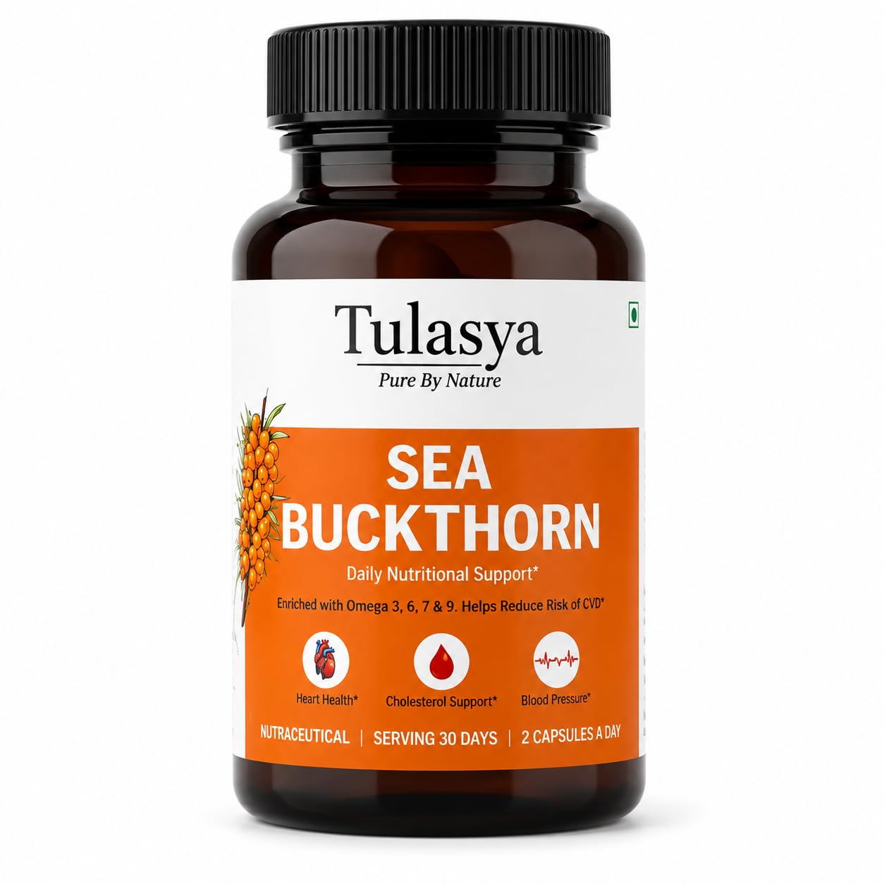 Himalayan Sea Buckthorn Capsules 1000mg | Veg Capsules with Rare Omega 3 5 7 9 | Heart Health Skin Glow & Immunity Support | FSSAI Certified | 60 Veg Capsules | 30-Day Supply
