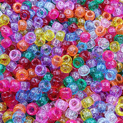 Amaney 500 Pieces 6X9Mm Mixed Colors Glitter Transparent Mix Plastic Pony Beads #TOP4