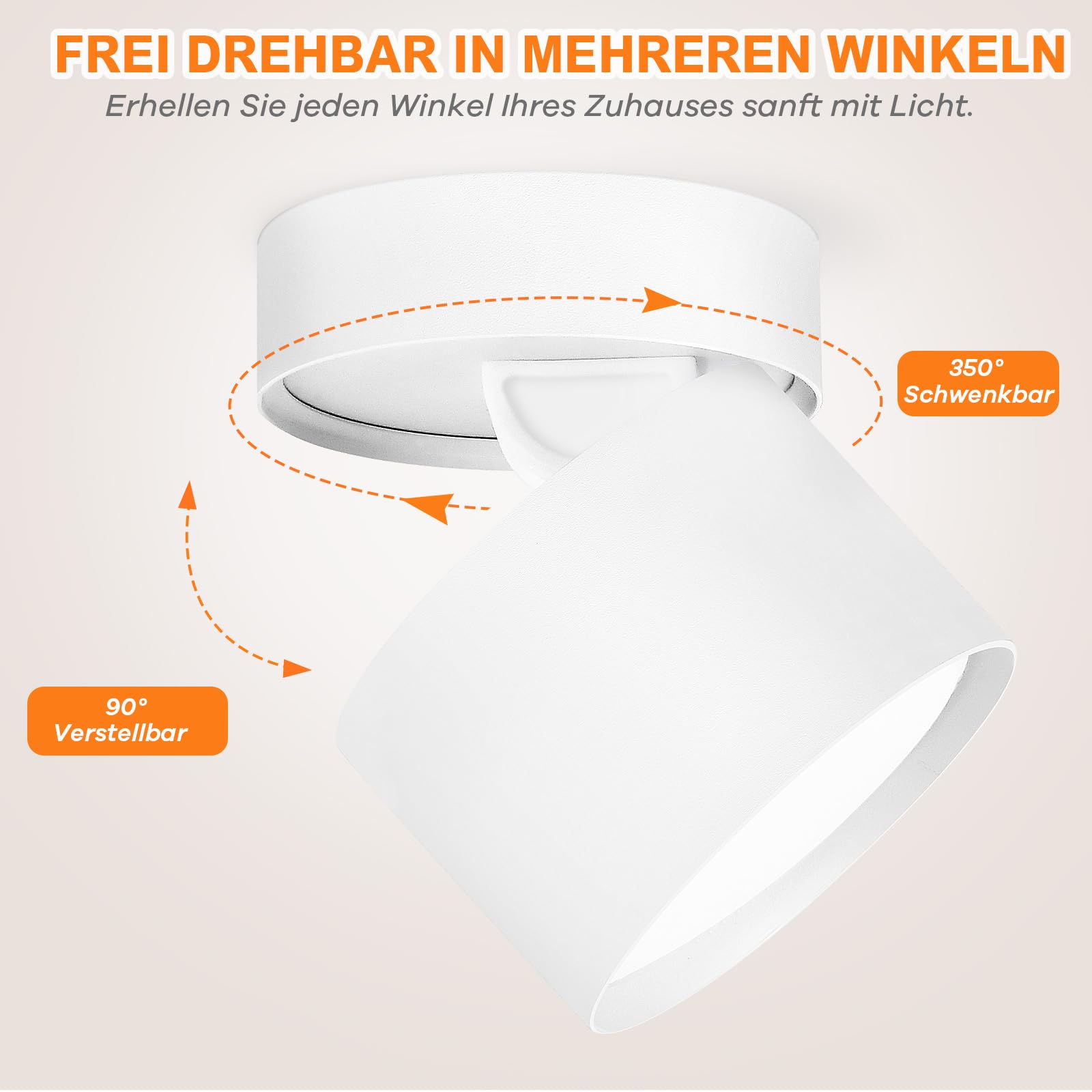KYOTECH 4 Pcs LED Foco Superficie Blanco Giratorio Ø84x80mm, Bombilla 6W GX53, Plafón Interior Blanco Cálido 3000K 550LM