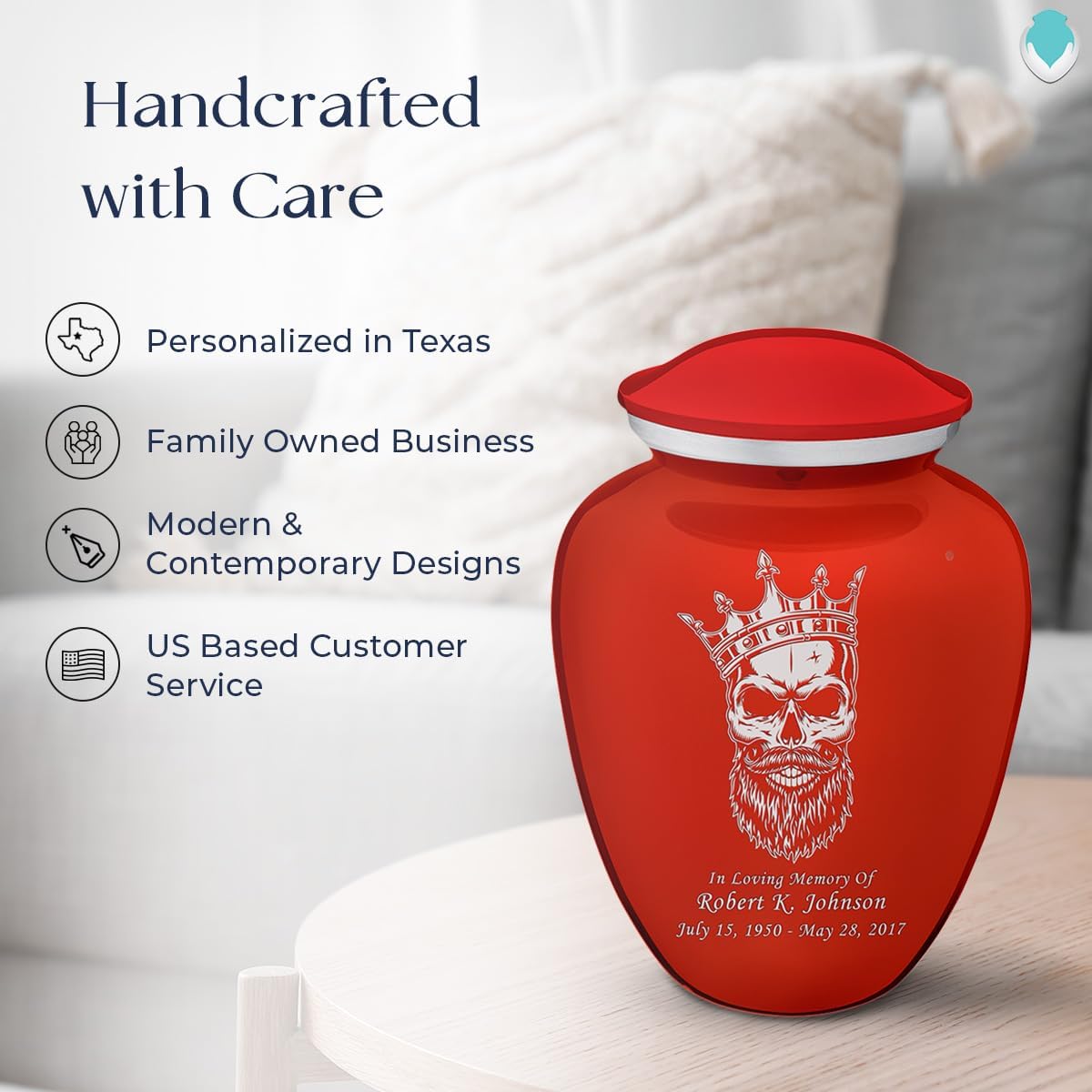 Geturns Embrace Adult Personalized Skull Cremation Urns for Human Ashes I Large Bright Red Funeral Urn for Men and Women I 200 lbs