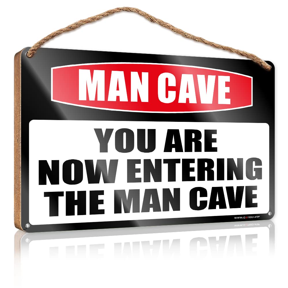 FZFN Spring Porch Sign Caution! You Are Now Entering The Man Cave Wooden Sign Restroom Decor Welcome Sign For Front Porch Standi(23X35CM)
