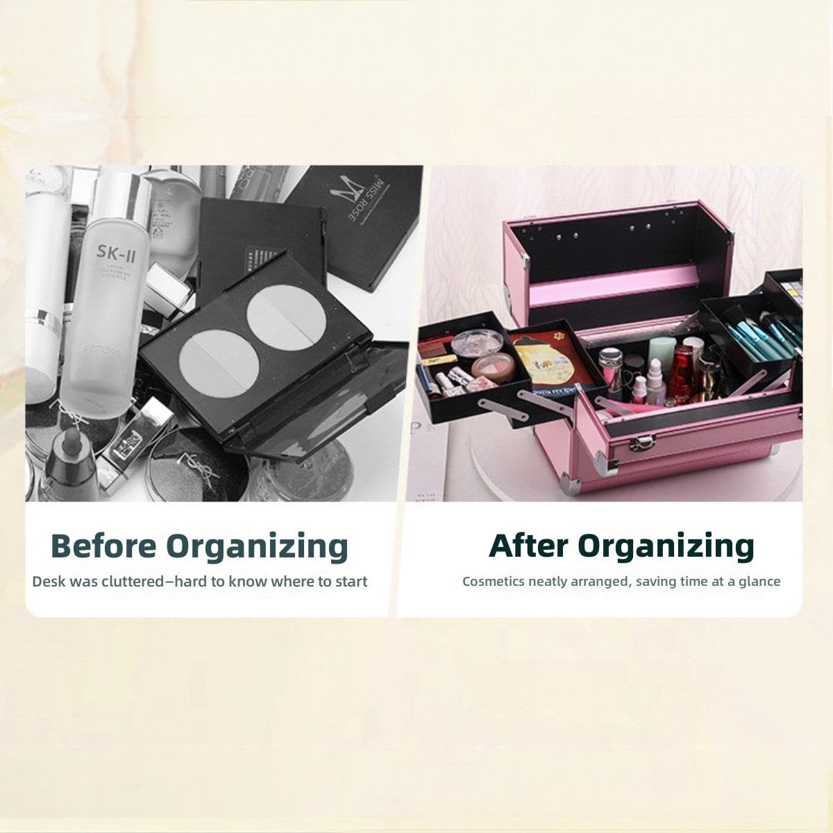 Etui na przybory do makijażu – przenośny aluminiowy organizer do makijażu z zamykanymi zatrzaskami, wysuwane tace, przestronne miejsce do przechowywania dla profesjonalistów kosmetycznych i