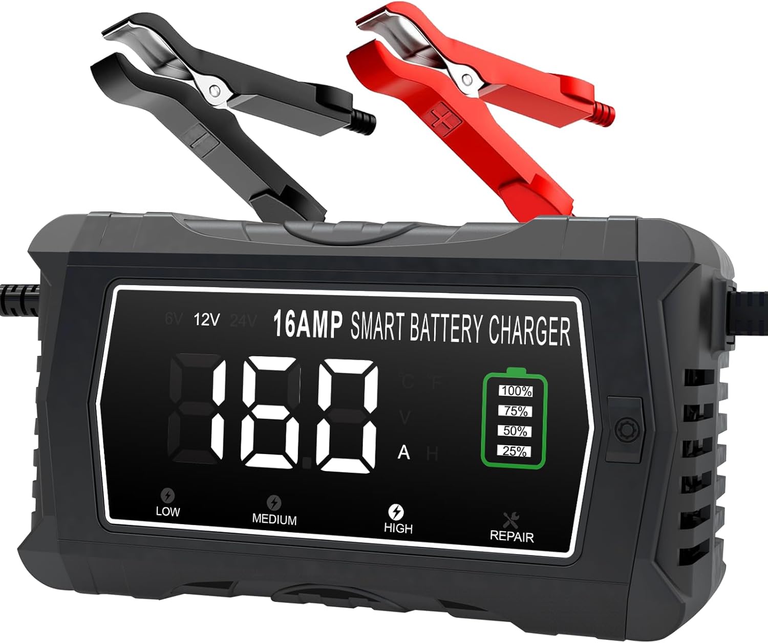 lifepo4 Charger 16-Amp Fully-Automatic Maintain,6V/12V/24V Lead-Acid(AGM/Gel/SLA)/Lithium lron LiFePO4 Trickle Charger,Pulse Repair Car Battery Charger,Deep Cycle