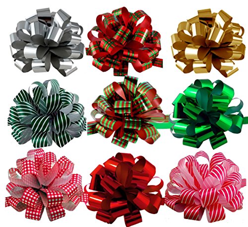Assorted Large Christmas Pull Bows for Gifts, Wreaths, Garlands - 8
