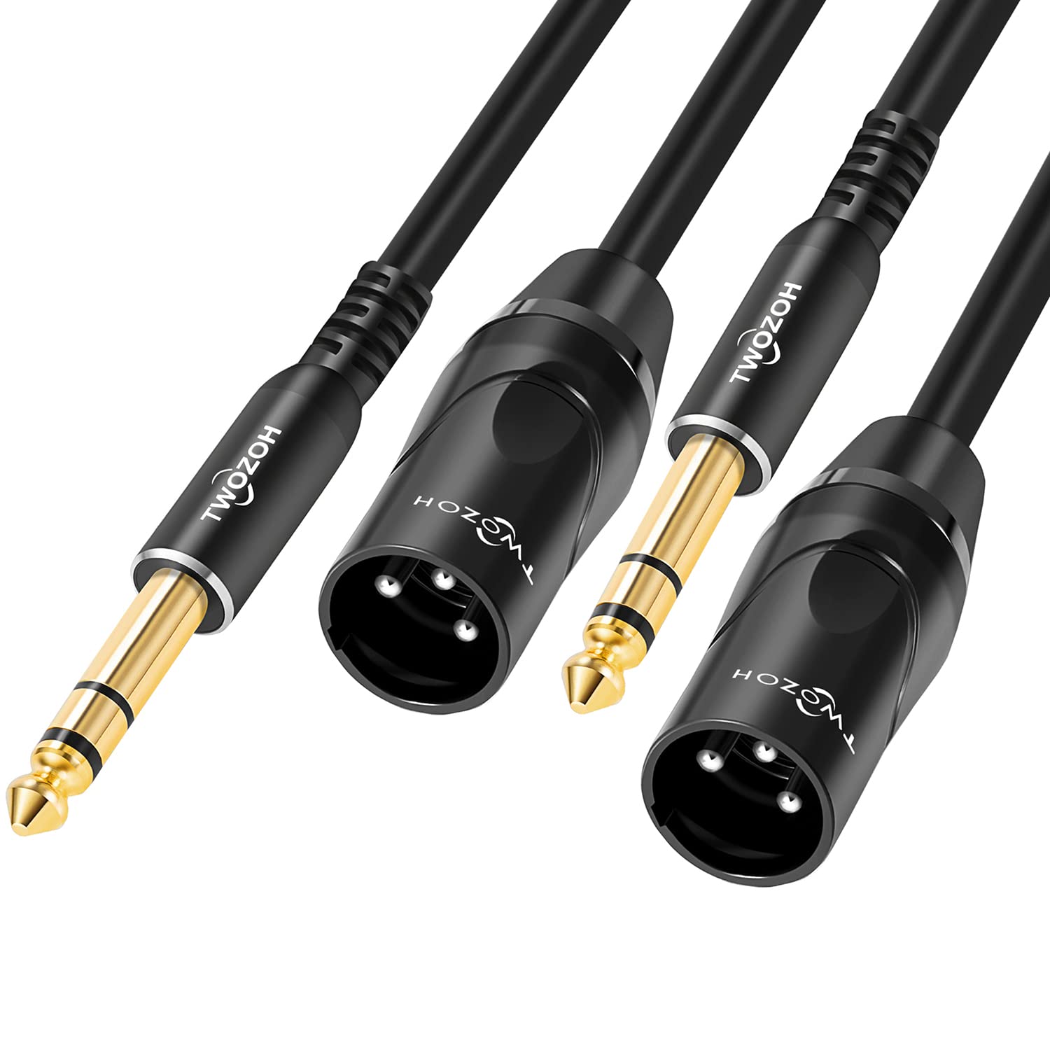 Twozoh Câble XLR Mâle vers TRS 6,35 mm Lot de 2, Cable XLR Jack Stéréo 6.35 mm 2M 2 Pièces (Profesional/Hifi)