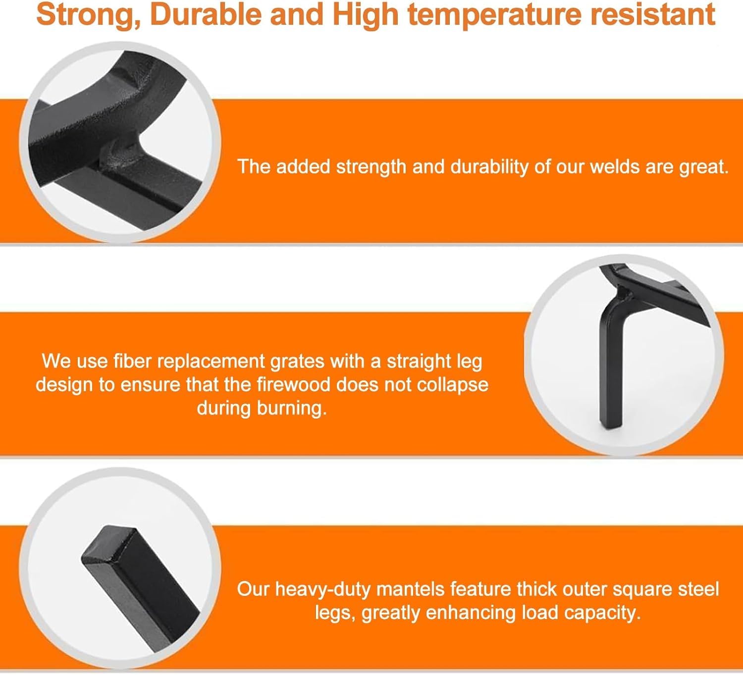 Rejilla de chimenea resistente para leña, soporte para estufa de leña para hoguera interior y exterior, construcción de hierro duradero