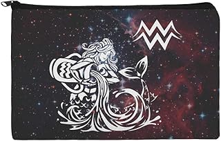 Aquarius Water-Bearer Zodiac Sign Horoscope in Space Makeup Cosmetic Bag Organizer Pouch