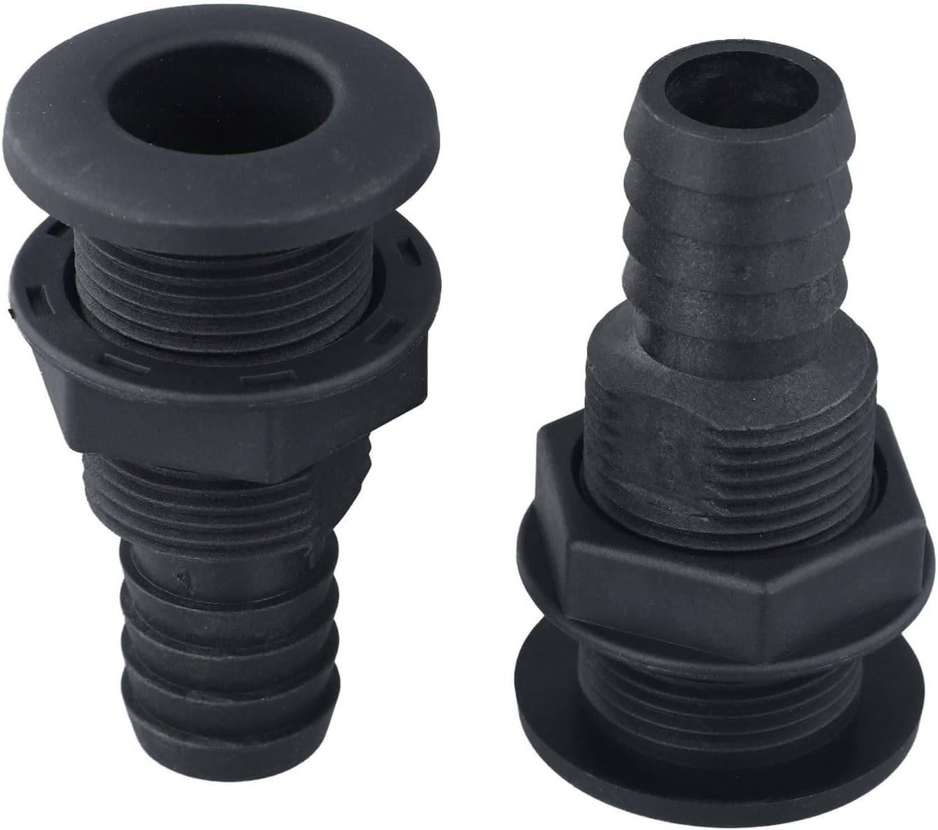 2 Pcs Thru Hull Fitting 3/4" 1" 5/8" Marine Through Hull Connector for Boats, Black ABS Deck & Cabin Hardware Plumbing Outlet(1IN)