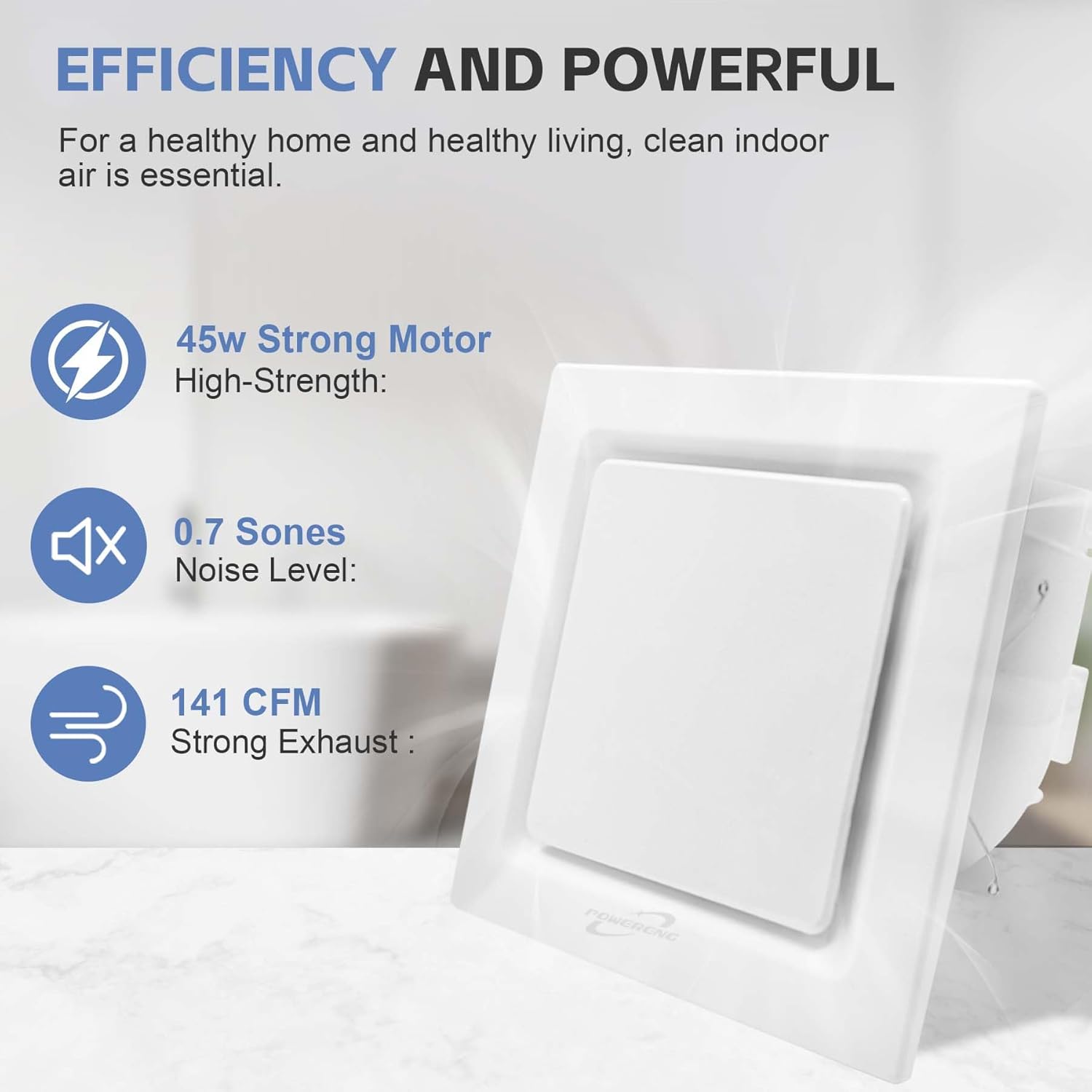 Bathroom Fan Ceiling Mount Exhaust Ventilation,141 CFM 0.7 Sones,4 Inches Duct,White,Very Quiet Ventilation and Exhaust Fan
