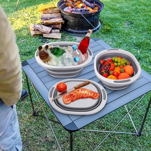 Collapsible Wash Basin, 7.5L Dish Tub Sink Basin Folding Dish Pans for Kitchen Sink, 2-in-1 Dishpan + Cutting Board, Portable Sink Dish Basin for Camping BBQ Prep Tub Washing Bin Bucket for Cleaning - Image 4