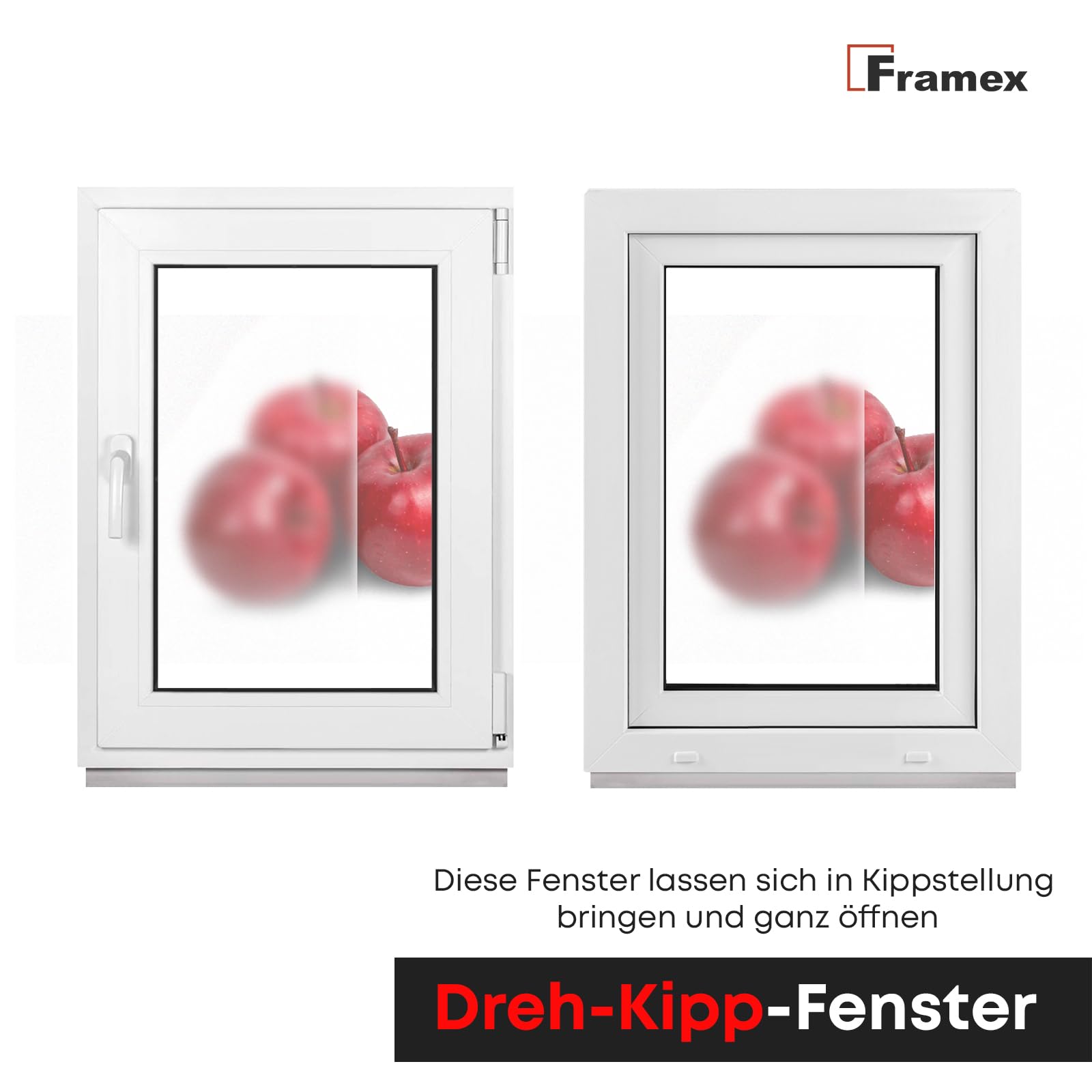 Badezimmerfenster Weiß 2-fach Milchglas 65 x 100 cm DIN Links, Kellerfenster Kunststofffenster PVC Satinato 650 x 1000 mm 32 mm Dreh-Kipp (Griff Rechts)
