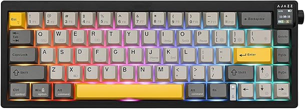 AJAZZ AK650 65% Gasket Mechanical Keyboard, 3 Modes Wireless Gaming Keyboard with 0.85'' TFT Screen & Knob, Hot Swappable, 5000 mAh Battery, Flex-Cut Plate & PCB, RGB (Grey)
