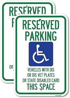 (2 Pack) Reserved Parking Vehicles with Dis or Dis Vet Plates or State Disabled Card This Space (With Graphic) | 12" X 18" Heavy-Gauge Aluminum Sign | Rust Free Aluminum, Weather Resistant, Waterproof