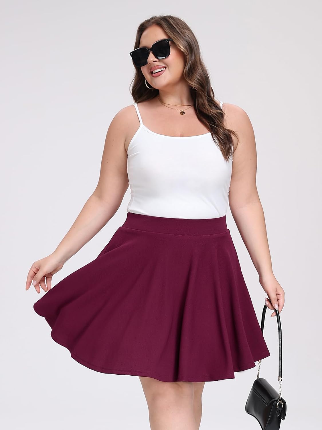 Moon Wood Women's Plus Size Skater Skirt High Waist A-line Flared Casual Mini Skirt with Shorts - Image 3