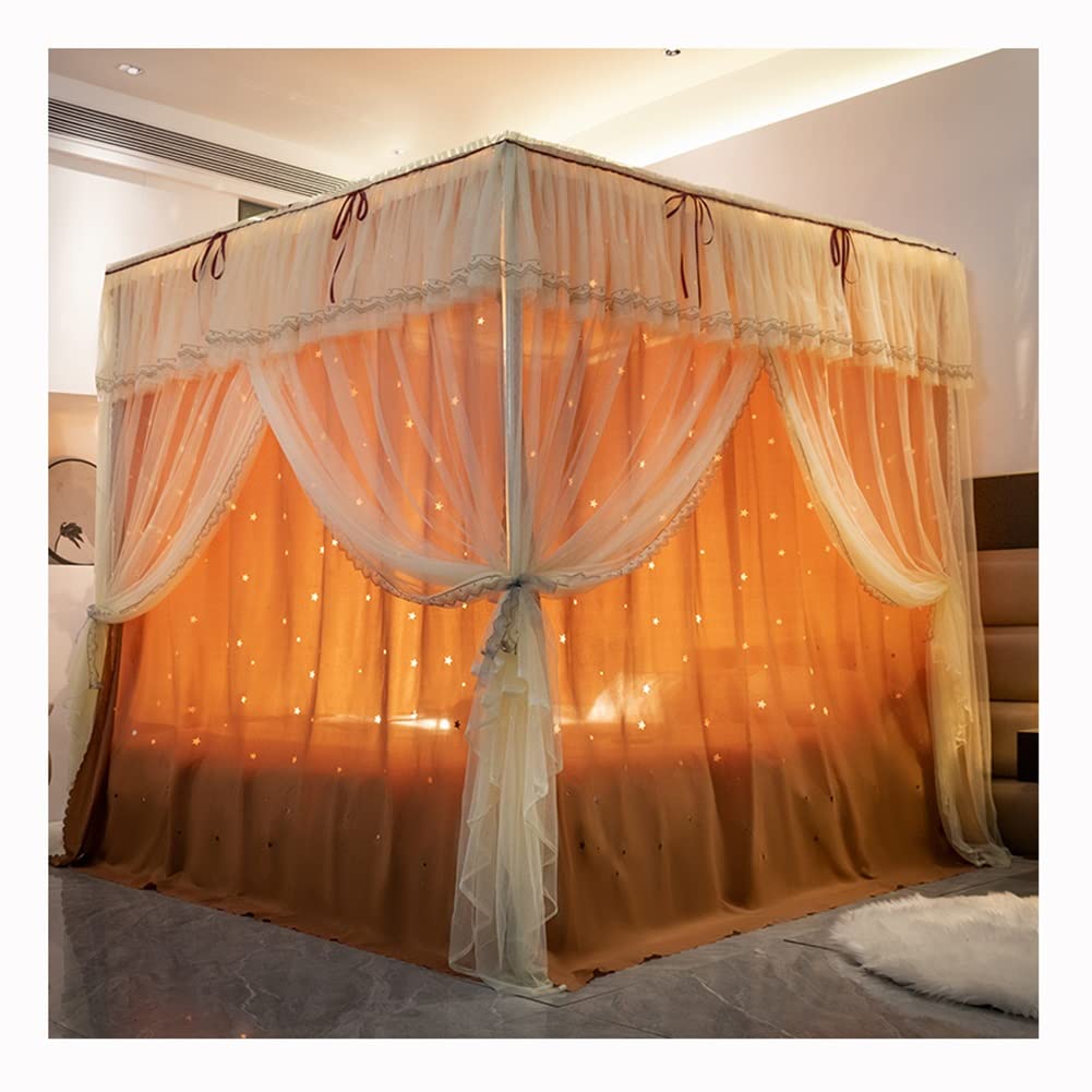 Zanzariera a baldacchino per Letto a Colonna Gialla a 4 Angoli, Tenda Romantica per Camera da Letto Singola Matrimoniale, con Supporto in Metallo (Colore: Giallo-B, Dimensioni: 150X210cm/59X