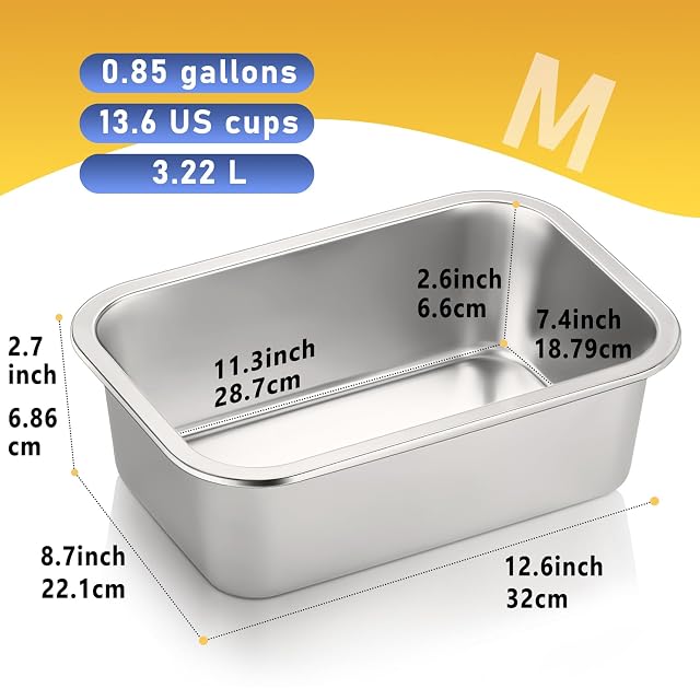 Cuenco de agua rectangular de acero inoxidable de gran capacidad para uso en interiores y exteriores (M)