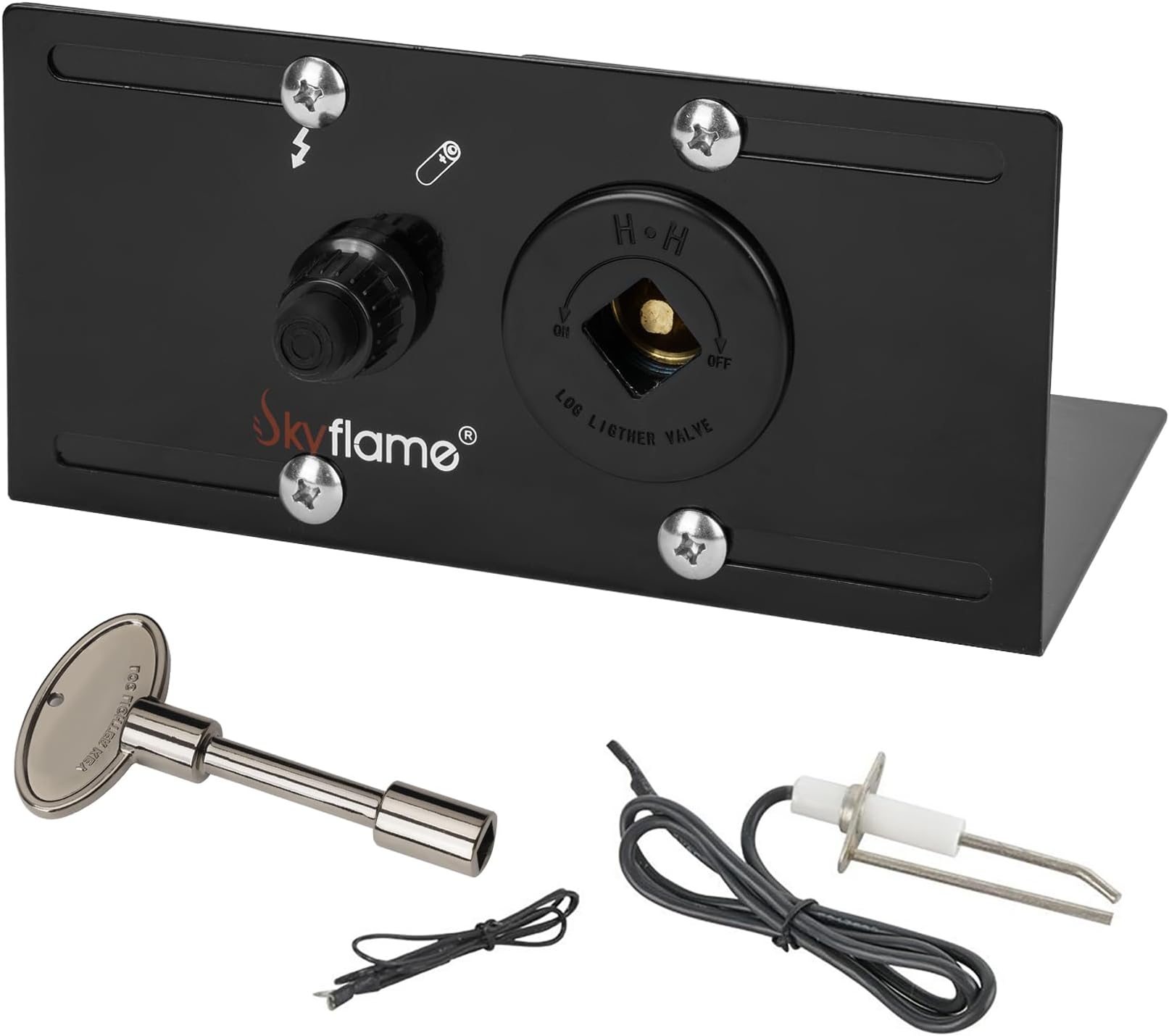 Fire Pit Gas Burner Spark Ignition Kit - Including Push Button Igniter, 3/4 Straight Gas Key Valve with Key, Black