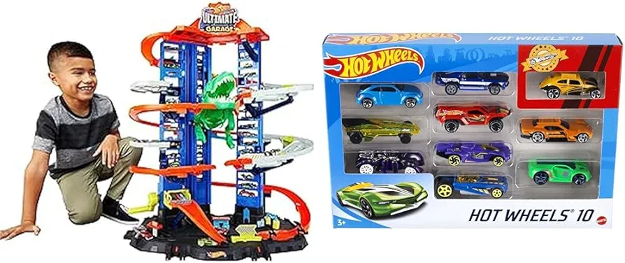 Hot Wheels City Ultimate Garage - Multi-Level Track Playset with 2 Cars & 10-Car Pack of 1:64 Scale Vehicles​, Gift for Collectors & Kids Ages 3 Years Old & Up (Pack May Vary), 54886, Multicolor