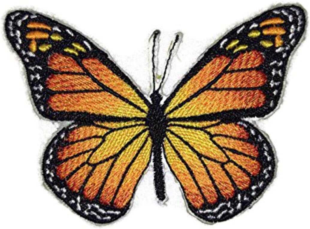 Monarch Butterfly Patch – Colorful Embroidered Iron-On/Sew-On Applique 3.9" × 2.72" | DIY Craft & Clothing Embellishment for Jackets, Jeans, Backpacks | Made in USA