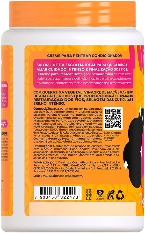 Salon Line, Creme de Pentear, Definição Extraordinária, Vegano - Para Cabelos Cacheados, Crespos e em Transição, 1kg