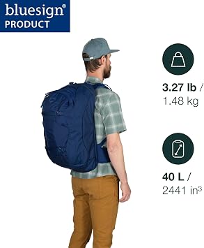 Osprey Farpoint Men's Travel Pack, 40L, Cascade Blue-Torrent Blue