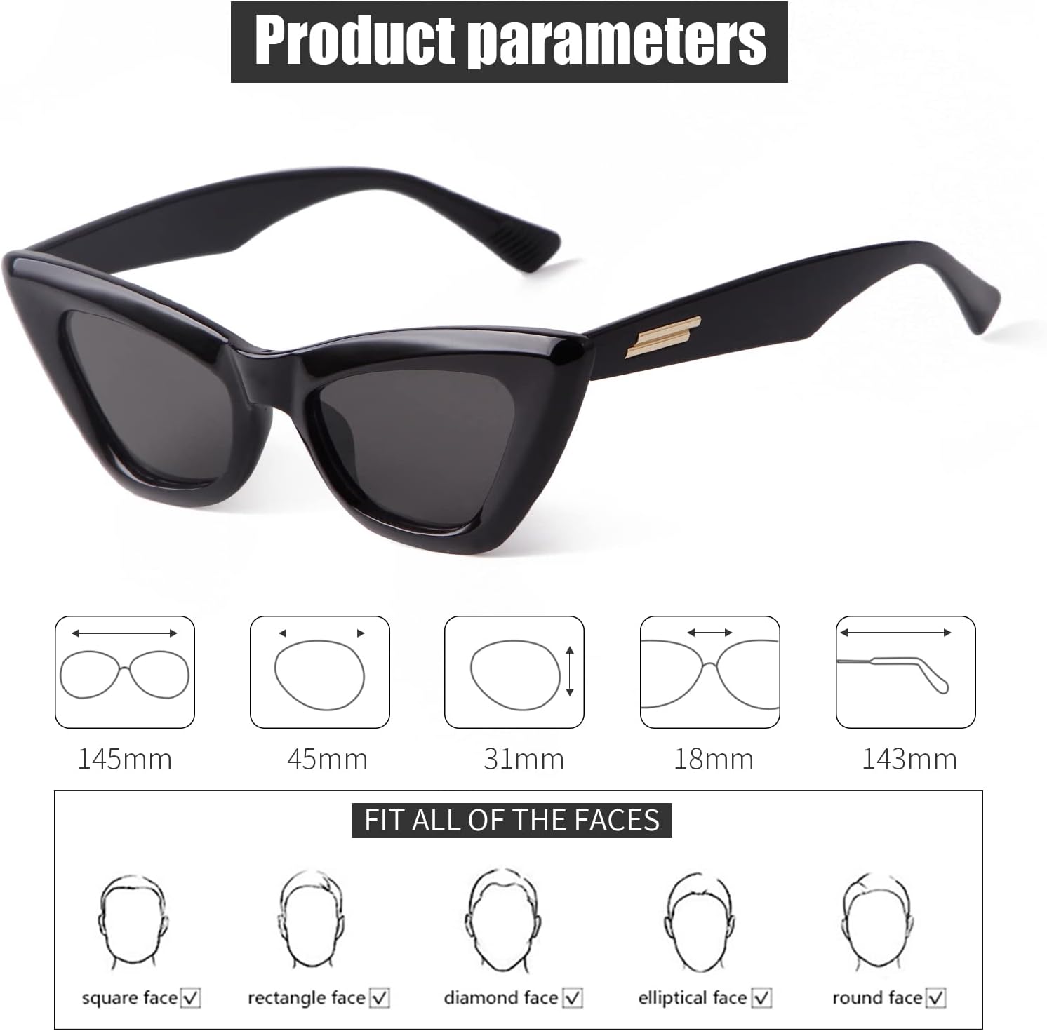 GIFIORE Retro Cat Eye Sunglasses For Women Vintage Narrow Pointy Cateye Sun Glasses - Image 5