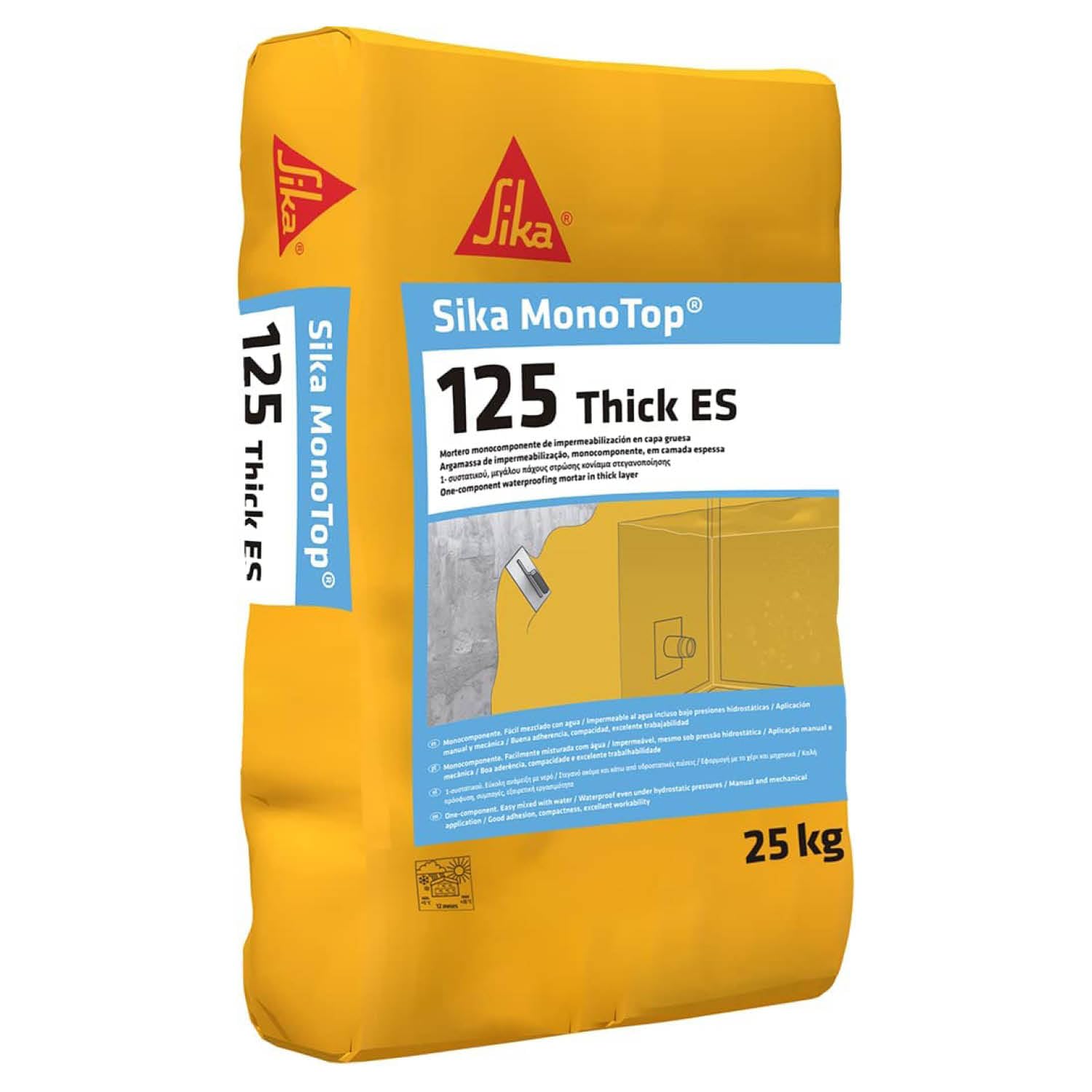 SIKA - Mortero monocomponente - SikaMonoTop-125 Thick ES - Gris - 25kg | Impermeabilización y protección de superficies - Para hormigón, mortero y mampostería - Uso versátil