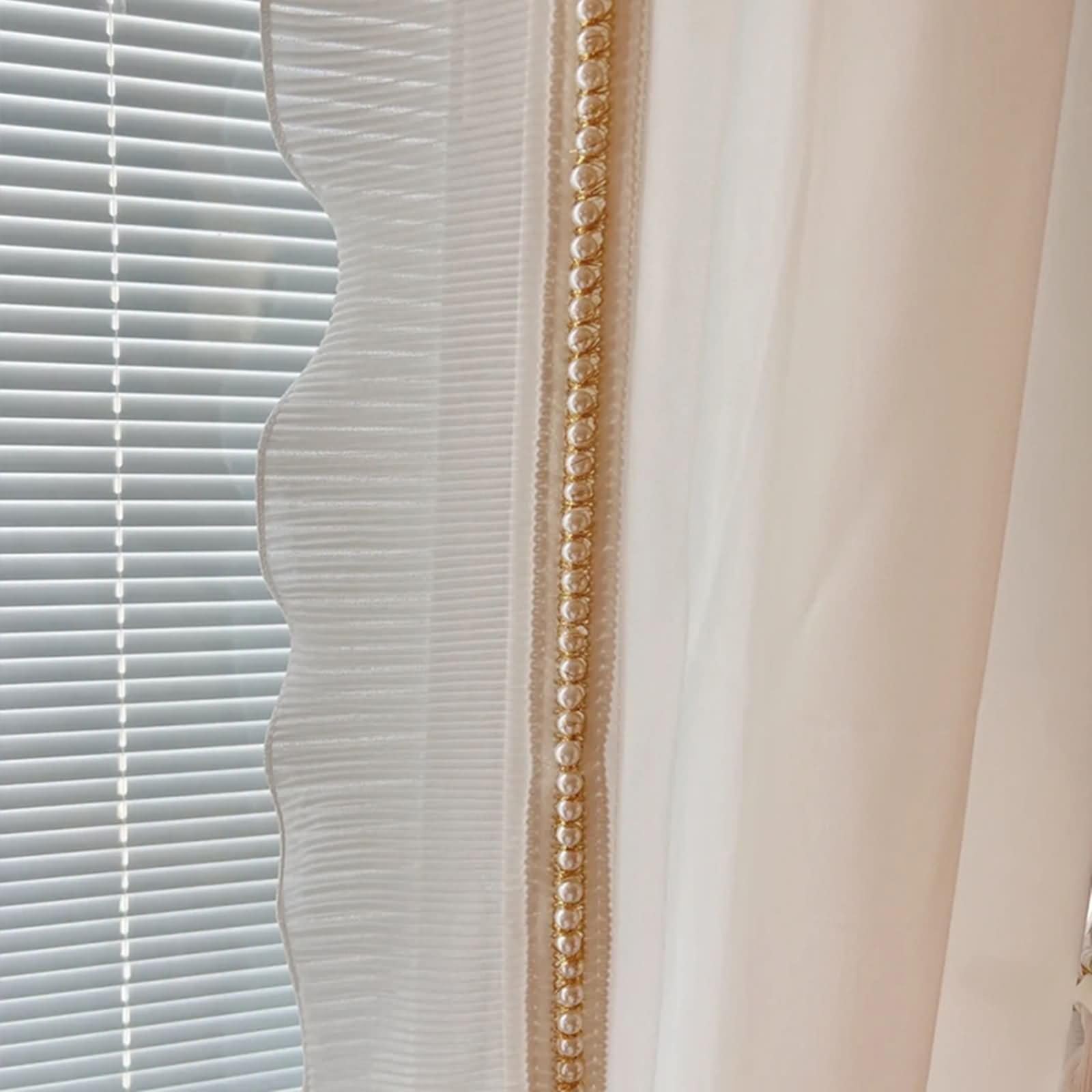 Tenda per Interni con Occhielli,2 x 132W x 244H CM,Tenda Tulle 2 Pannelli Tinta Unita con Pizzo di Perle Tende Finestre Beige