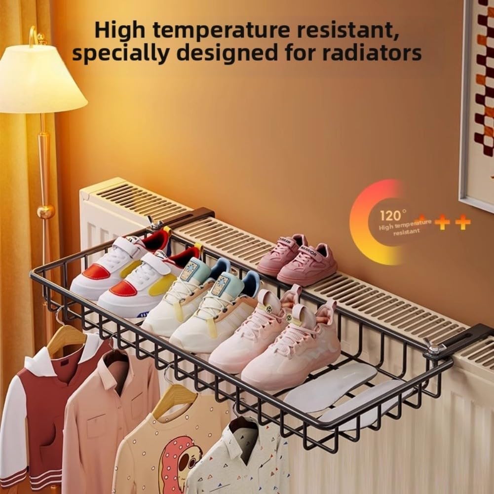 Toallero de radiador de hierro de 40/50 cm, soporte colgante sin taladro, para baño, estante de almacenamiento resistente al óxido para toallas y batas (negro S)