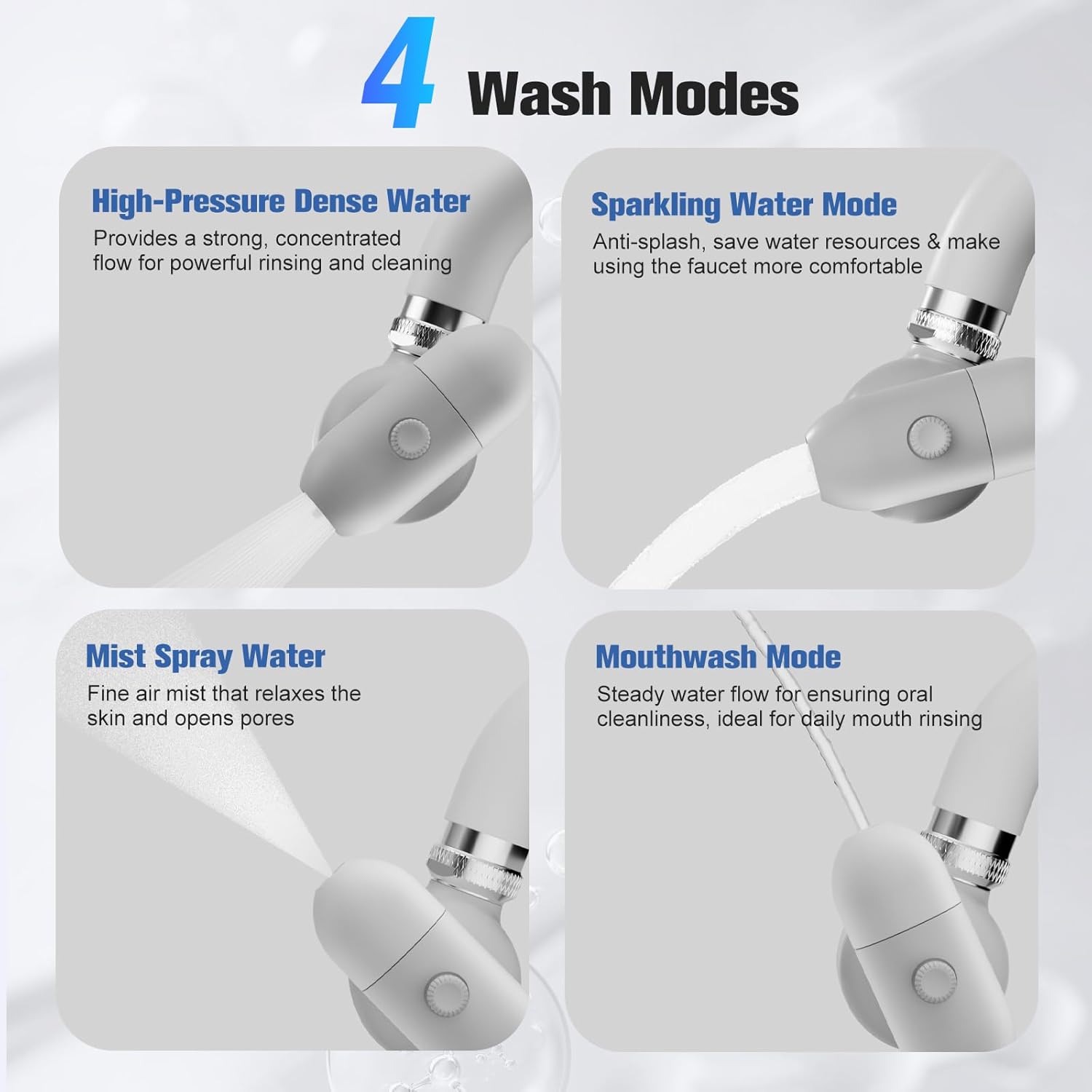 4 Modes Multifunctional Kitchen & Bathroom Water Filter for Sink Faucet with 2pcs Replacement Filters - 99.9% Chlorine Removal - Skin Hydration in 2 Weeks-Compatible with Most of Faucet