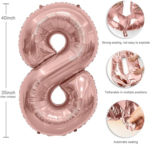 Miniatura 2 de Globo de número, globos de números de 40 pulgadas, globos de números de oro rosa, globo número 8, globo gigante, globo de números de feliz