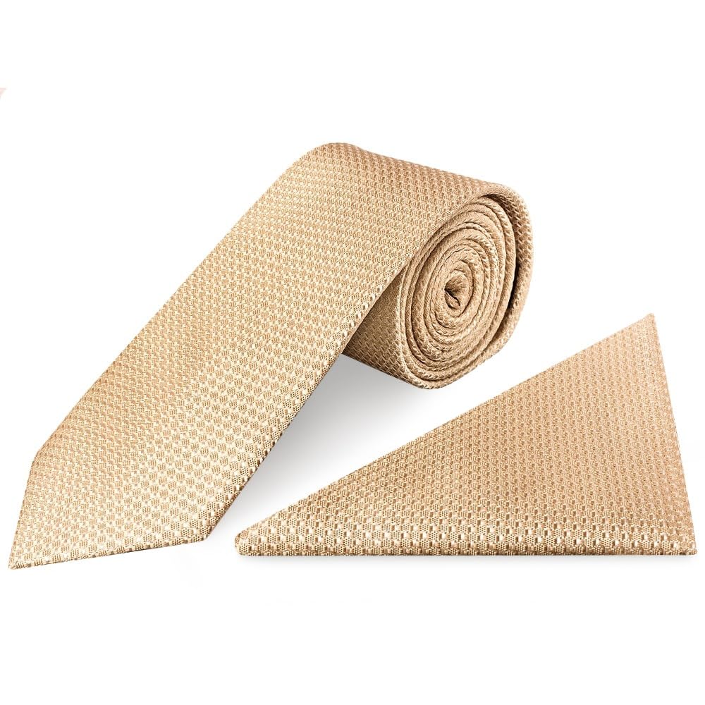 TIES R US Gold Textured Classic Tie and Pocket Square Set