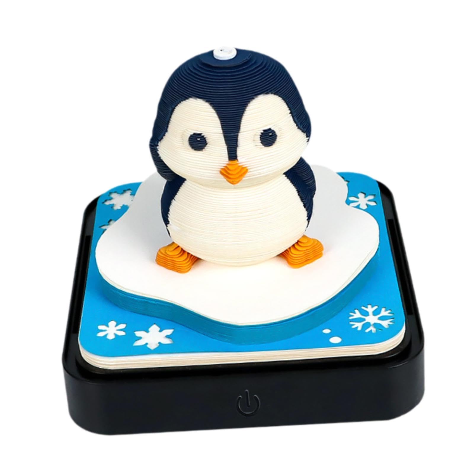 Qianly Tischkalender 2025 Schreibtischkalender 3D Effekt Papier Notiz mit Licht Und Acrylbox Als Schutz Dekorative Erinnerungen Multifunktionale Verwendung F, Pinguin
