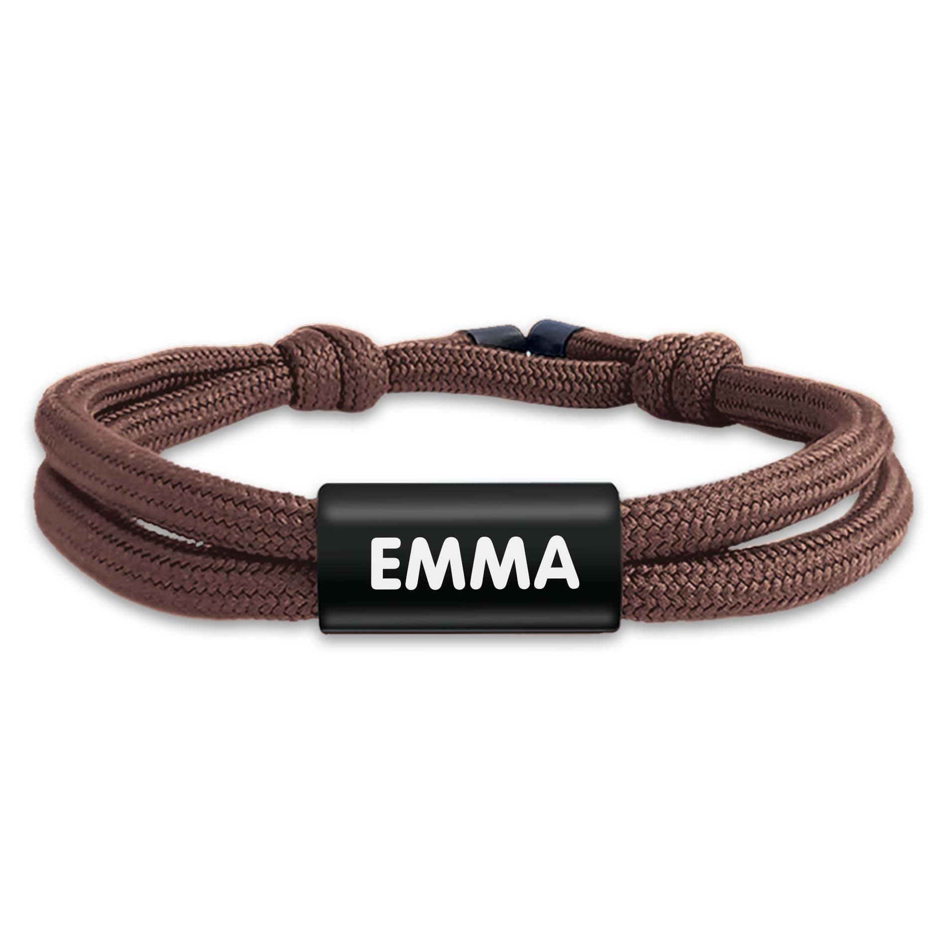 EASY2NAME - Personalised bracelet for boys & girls – Bracelet personalised for children – Braided fabric ribbon customisable with 2 lines of text. (Brown)