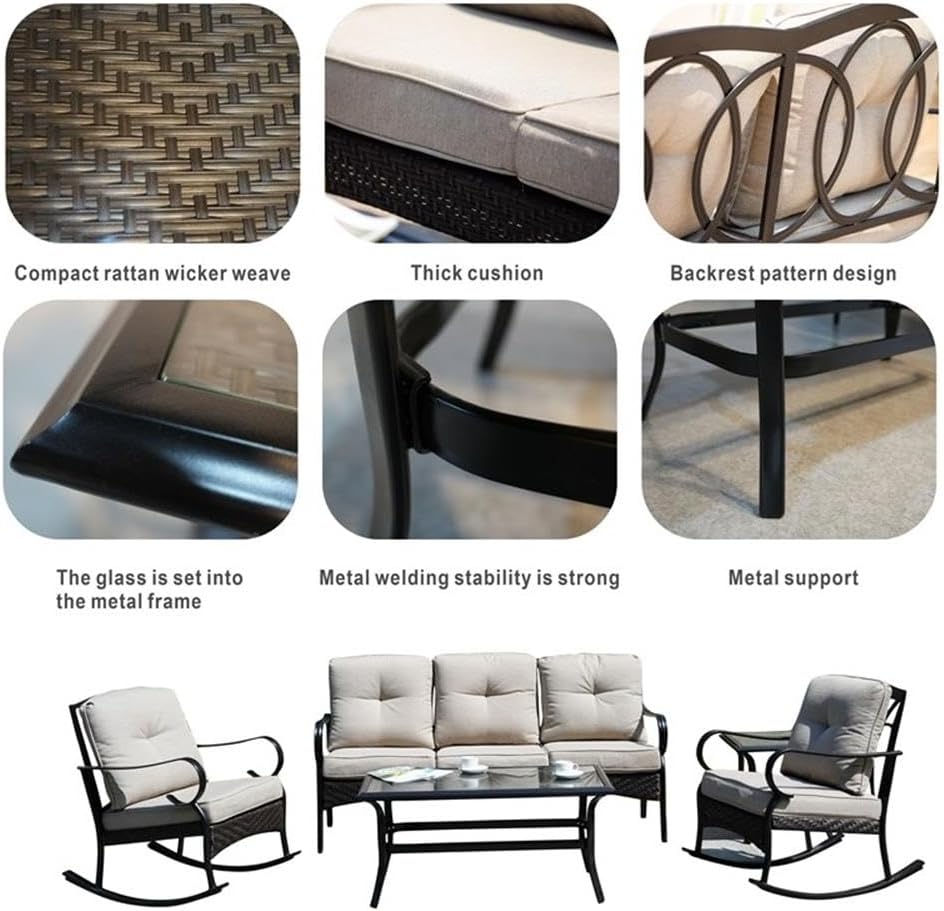 Steel Rectangle Patio Coffee Table, Black Finish with Tempered Glass Top, 18.89" H x 22.83" W x 42.5" D, Weatherproof, Durable Outdoor Furniture for Garden, Balcony, or Patio Use