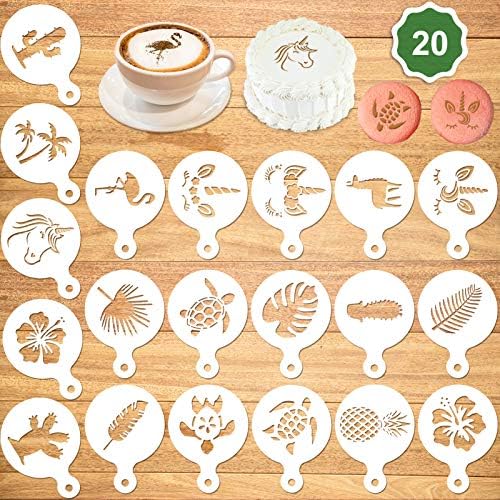 Konsait 20Pack Summer Cake Stencil Templates Decoration, Reusable Birthday Cake Cookies Baking Painting Mold Tools, Dessert, Coffee Decorating Molds