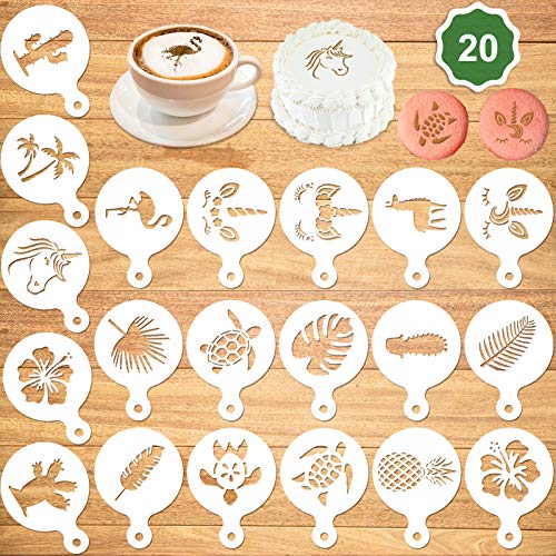 Konsait 20Pack Summer Cake Stencil Templates Decoration, Reusable Birthday Cake Cookies Baking Painting Mold Tools, Dessert, Coffee Decorating Molds #TOP6