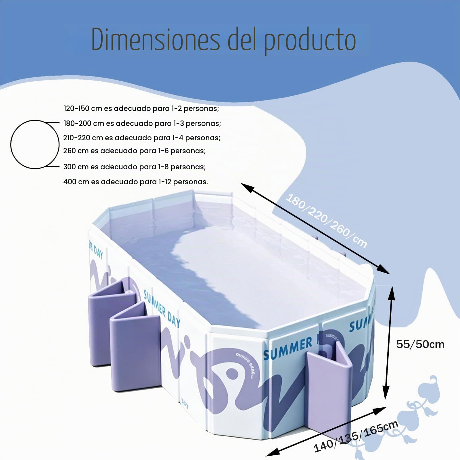 Piscina Plegable Piscina Plegable Grande No Inflable Portátil De 180-260 Cm Piscina Infantil Plegable Piscina Grande para Jardín(Green,260 * 165 * 50cm)