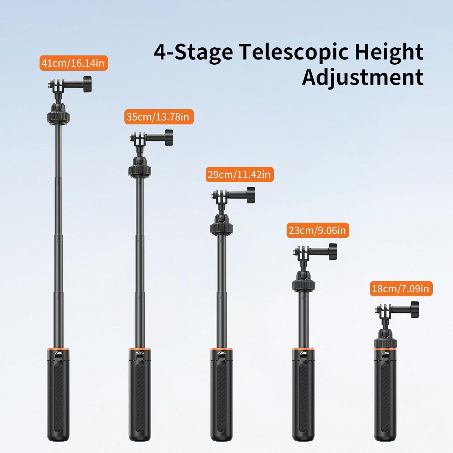 VRIG AC80 Extenable Mini Camera Tripod for GoPro,360° Portable Small Handle Grip Selfie Stick Tripod for DJI OSMO Action 6/5Pro/4/3,GoPro Hero 13 12 11 10 Max/Mission 1 PRO,Xtra Edge