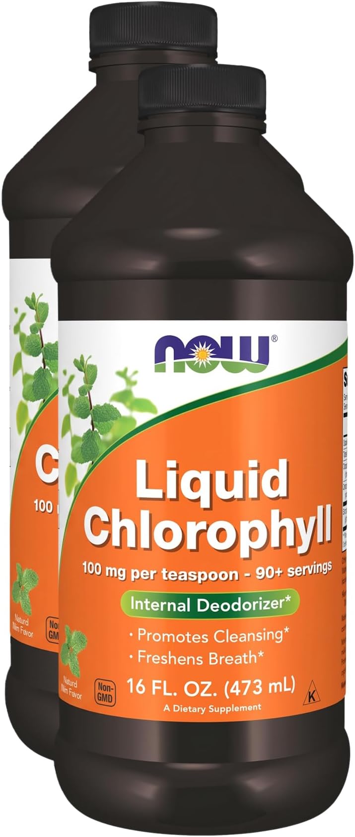 NOW Supplements, Liquid Chlorophyll, Super Concentrated, Internal Deodorizer*,Boost Energy, Mint Flavor, 16-Ounce (Pack of 2)