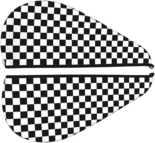 Miniatura 4 de Toalla de pelo de tablero de ajedrez blanco y negro, turbante de microfibra de secado rápido con botones para mujeres y hombres, secado de cabello