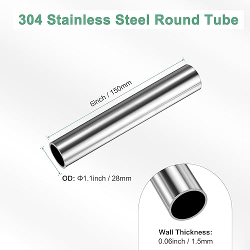 Miniatura 3 de Tubo de acero inoxidable 304 de 5.906 in, 1.102 in de diámetro exterior de 0.059 in de grosor de pared, tubo de acero inoxidable sin costuras para