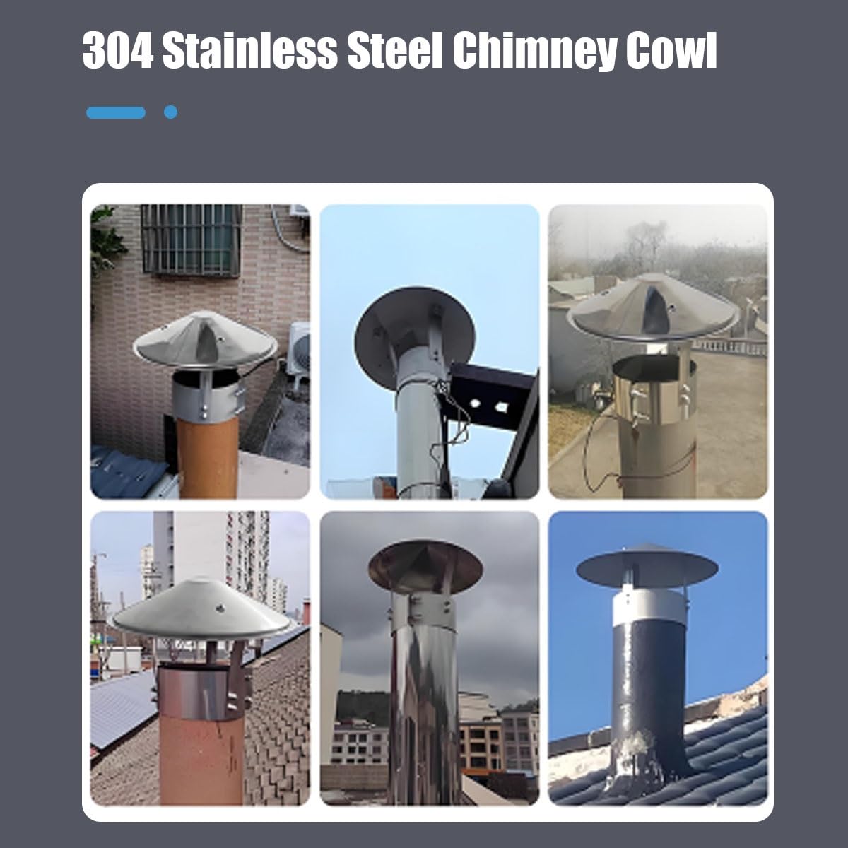 Nasadka kominowa, okrągła osłona komina ze stali nierdzewnej 304, stary dach, srebrna osłona kominka, do wentylacji dachowej 80–300 mm (szpiczasta głowa, 250 mm/10 cali)