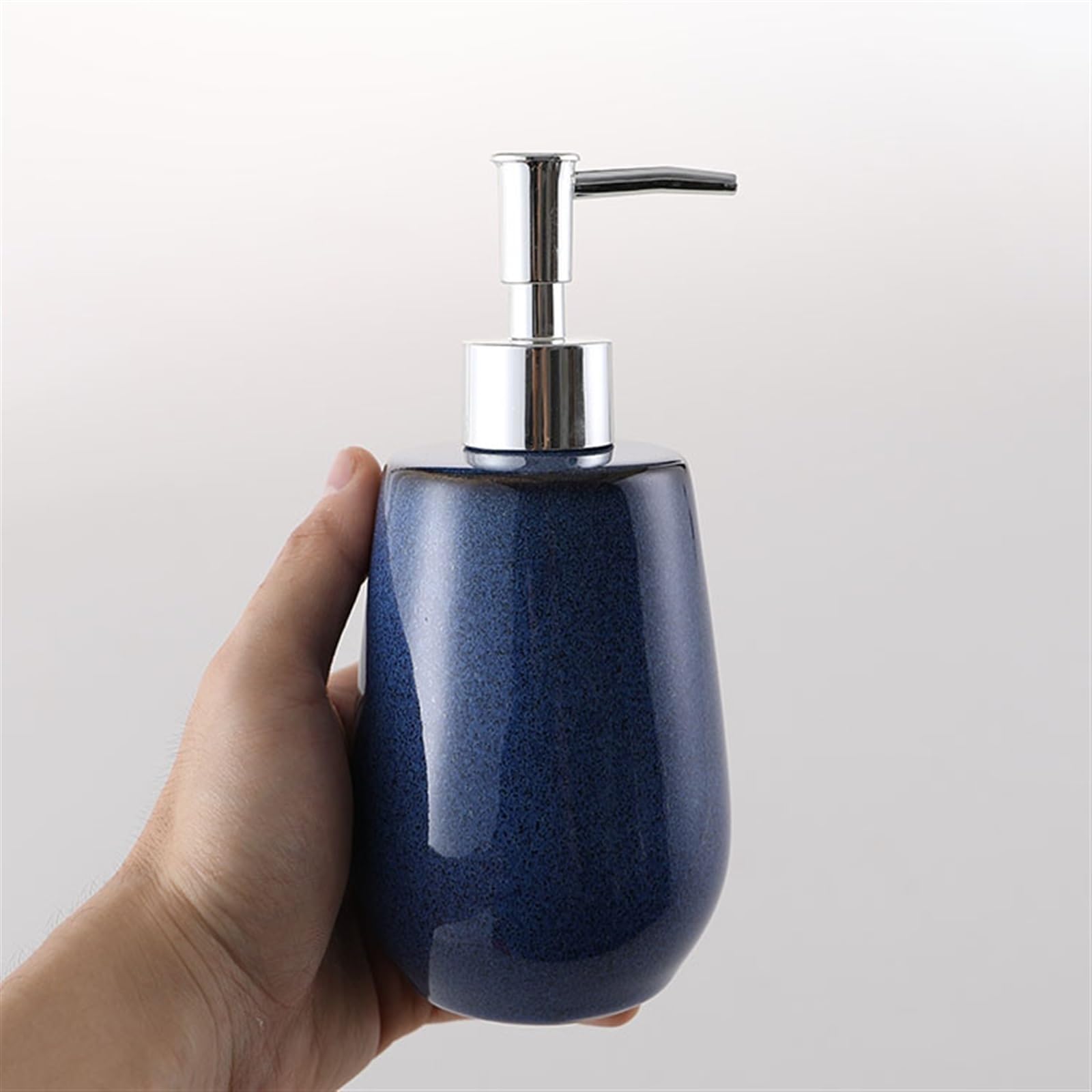 Seifenspender für Badezimmer, blauer Seifenspender für Lotion, Spülmaschine, Shampoo, Keramik-Seifenpumpe für Küche, Bad, Spenderflasche (380 ml / 12,85 oz)