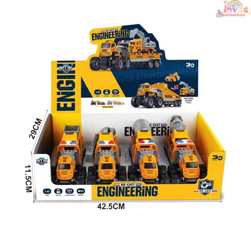 Image of 1:43 4Wd Diecast Alloy Construction Excavator Truck Toys With Friction Powered Miniature Car Vehicle Toy For Kids, Boys And Girls (Pack Of 1 - Multi Construction Excavator Truck)