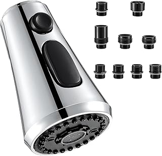 Kitchen Tap Spray Head Attachment Replacement, 3 Function Pull Out Kitchen Sink Taps Spout Aerator with 9 Adapters Accessories, Faucet Attachment Spray Head, Chrome, G1/2