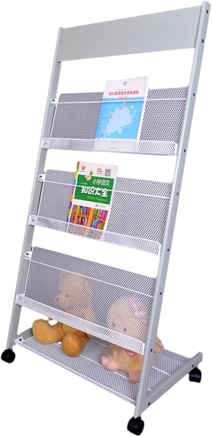 Newspaper Racks Vertical Magazine Rack on Wheels, Home Office Flyer Catalog Holder with 4